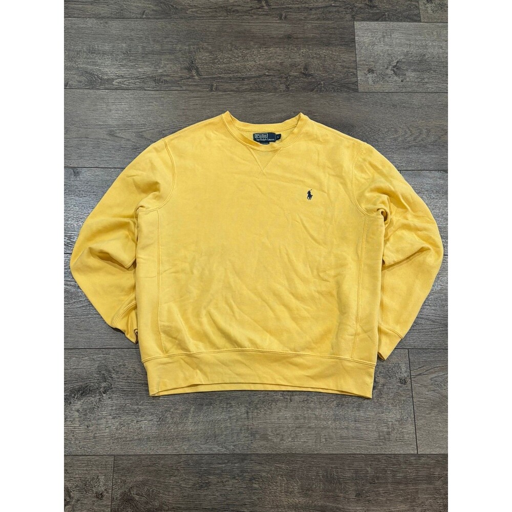 Vintage 90s Polo Ralph Lauren Men's Yellow Crewneck Sweatshirt Size L Pony Logo